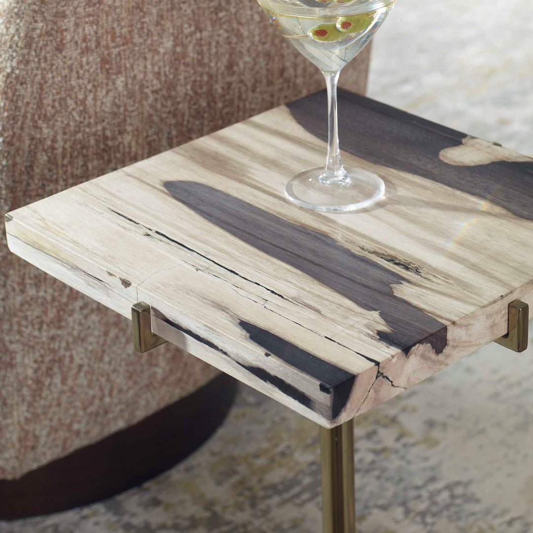 American Home Furniture Uttermost Rowman Petrified Wood Accent Table