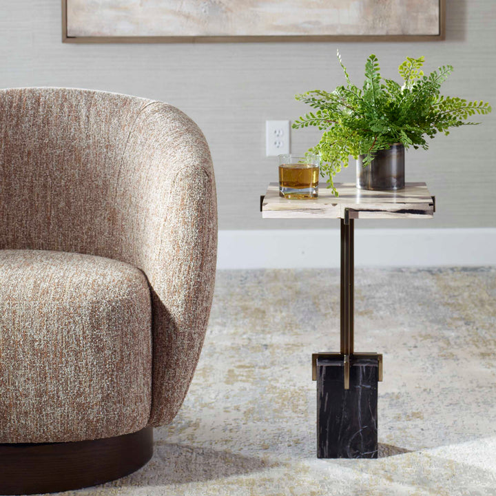 American Home Furniture Uttermost Rowman Petrified Wood Accent Table