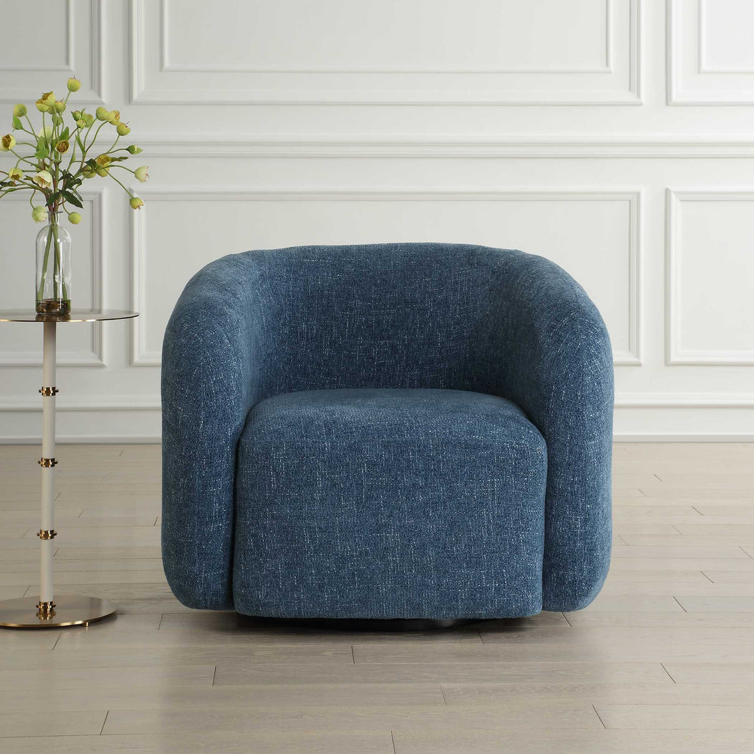 American Home Furniture Uttermost Junie Blue Swivel Barrel Chair