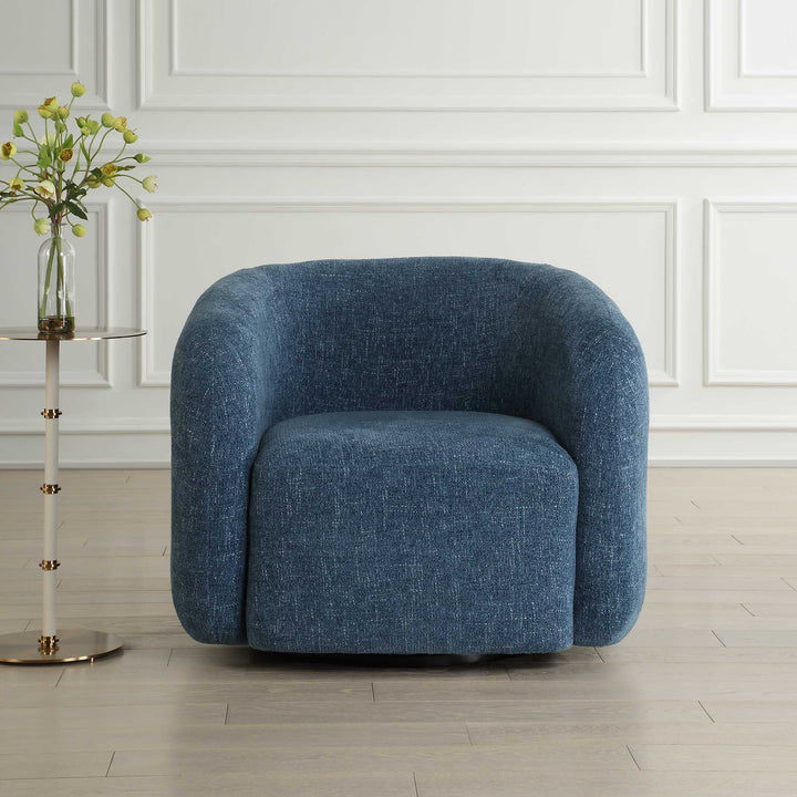 American Home Furniture Uttermost Junie Blue Swivel Barrel Chair