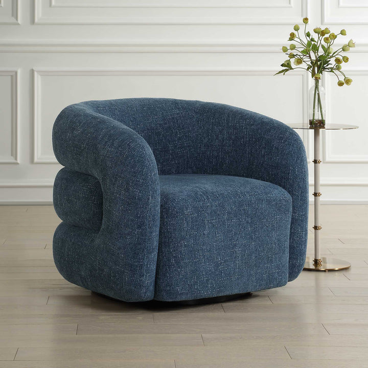 American Home Furniture Uttermost Junie Blue Swivel Barrel Chair