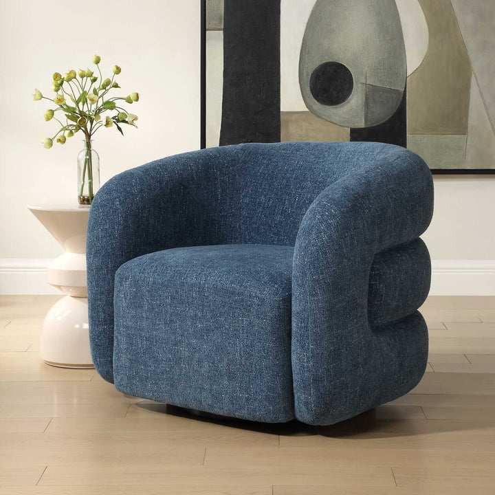 American Home Furniture Uttermost Junie Blue Swivel Barrel Chair