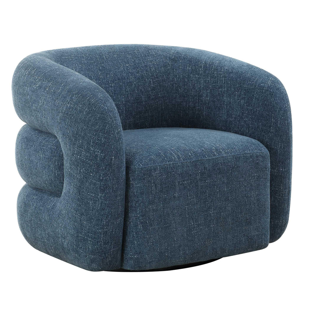 Junie Blue Swivel Barrel Chair - AmericanHomeFurniture
