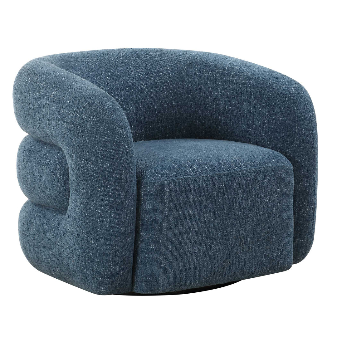 American Home Furniture Uttermost Junie Blue Swivel Barrel Chair