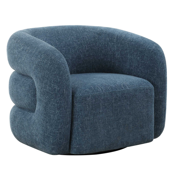 American Home Furniture Uttermost Junie Blue Swivel Barrel Chair