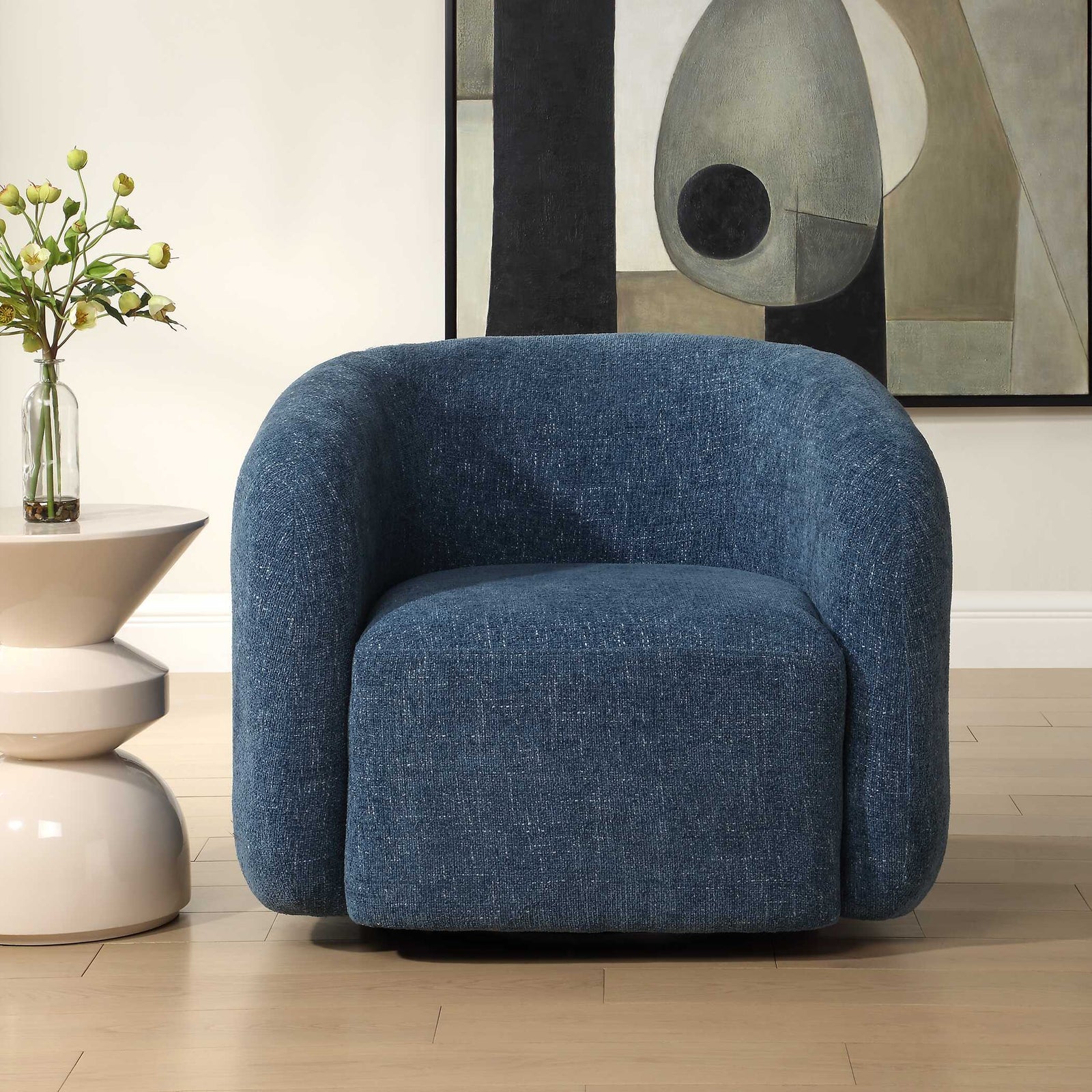 American Home Furniture Uttermost Junie Blue Swivel Barrel Chair