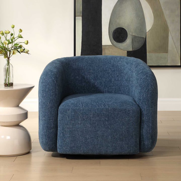 American Home Furniture Uttermost Junie Blue Swivel Barrel Chair