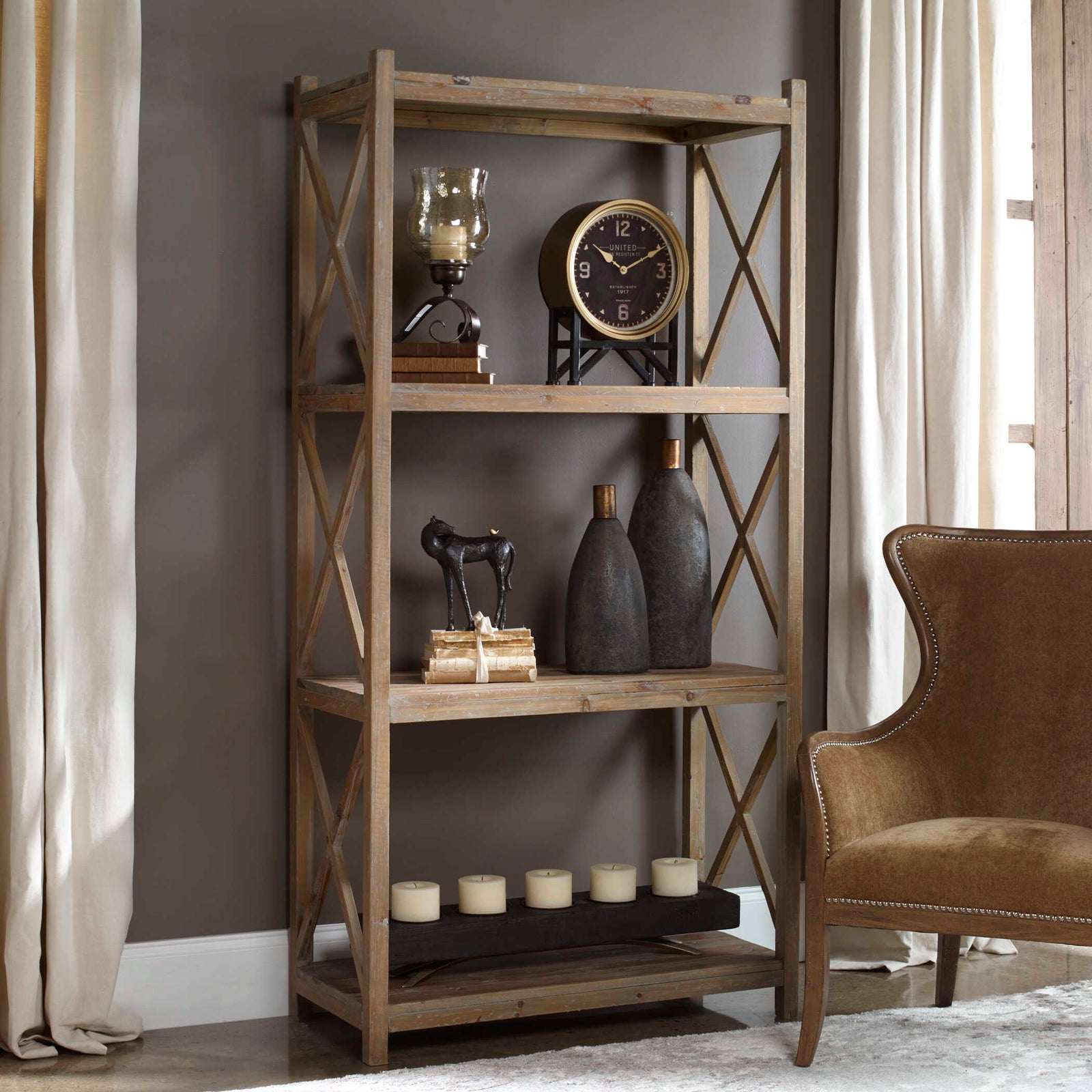 American Home Furniture Uttermost Stratford Reclaimed Wood Etagere