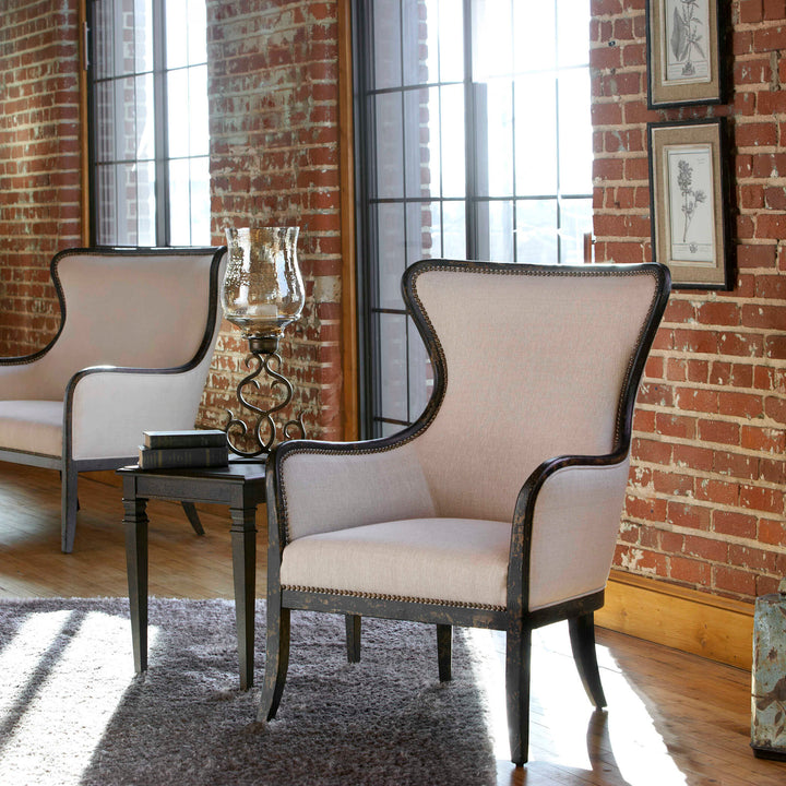 American Home Furniture Uttermost Sandy Wing Back Armchair