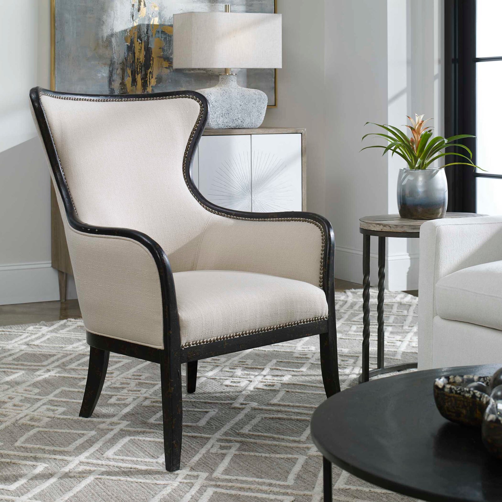American Home Furniture Uttermost Sandy Wing Back Armchair