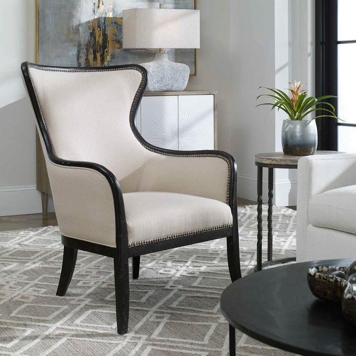 American Home Furniture Uttermost Sandy Wing Back Armchair