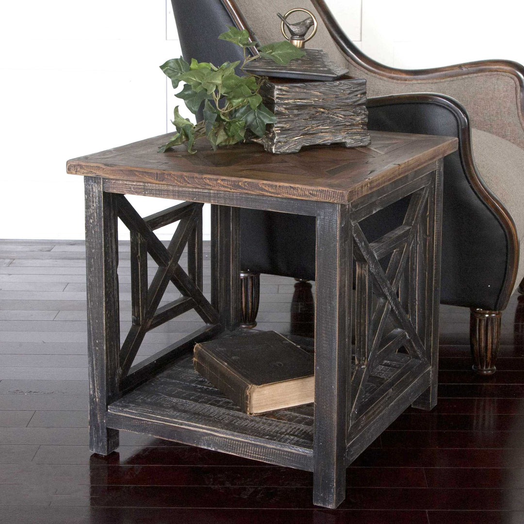 American Home Furniture Uttermost Spiro Reclaimed Wood End Table