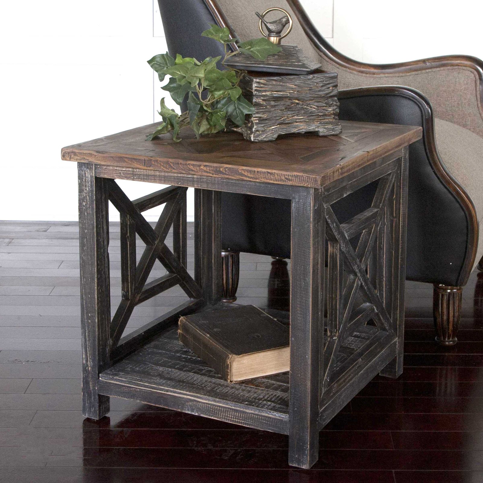 American Home Furniture Uttermost Spiro Reclaimed Wood End Table