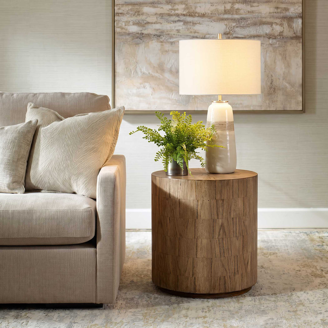 Nevis Wood Cylinder Side Table