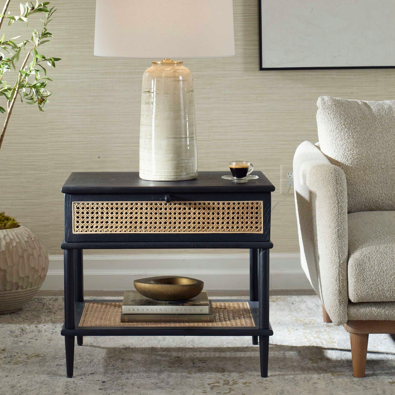 American Home Furniture Uttermost Coast Black Rattan Side Table