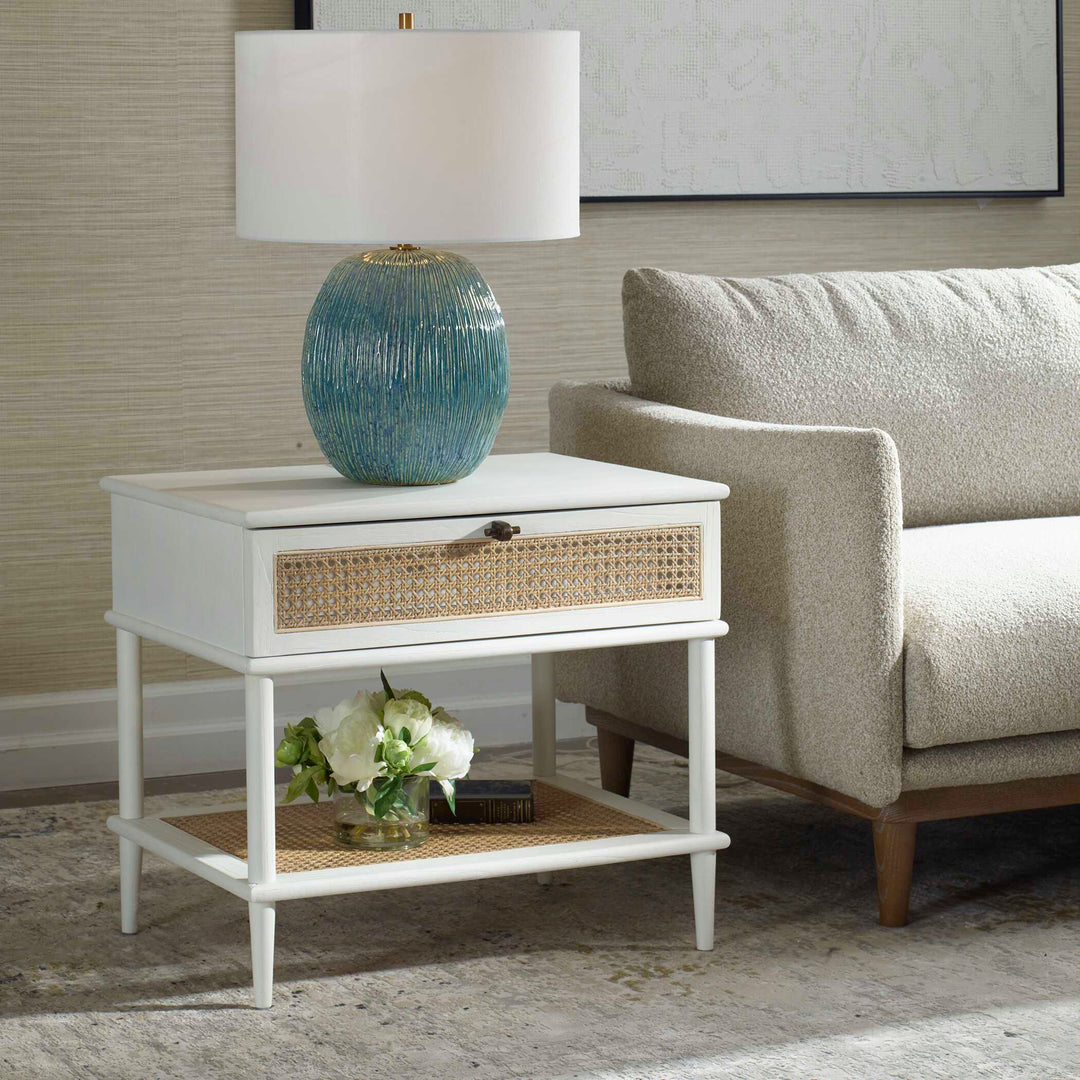 American Home Furniture Uttermost Coast White Rattan Side Table