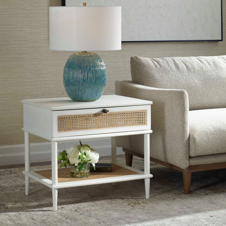 American Home Furniture Uttermost Coast White Rattan Side Table