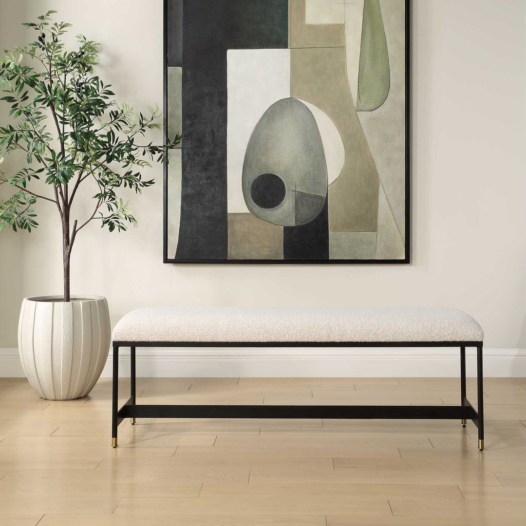American Home Furniture Uttermost Halston Upholstered White Bench