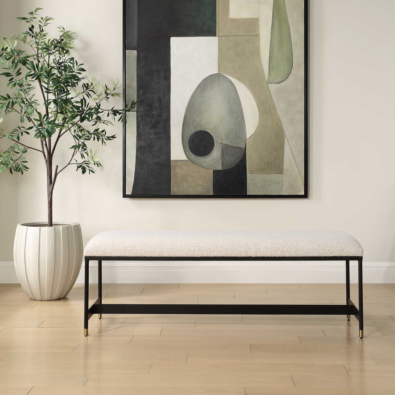 American Home Furniture Uttermost Halston Upholstered White Bench