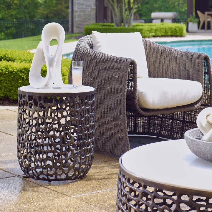 American Home Furniture Uttermost Sabena White Marble Outdoor Side Table