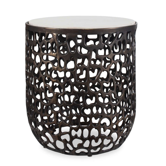 American Home Furniture Uttermost Sabena White Marble Outdoor Side Table