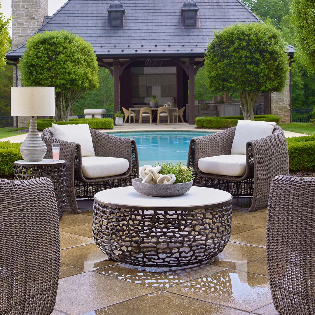 American Home Furniture Uttermost Sabena White Marble Outdoor Coffee Table