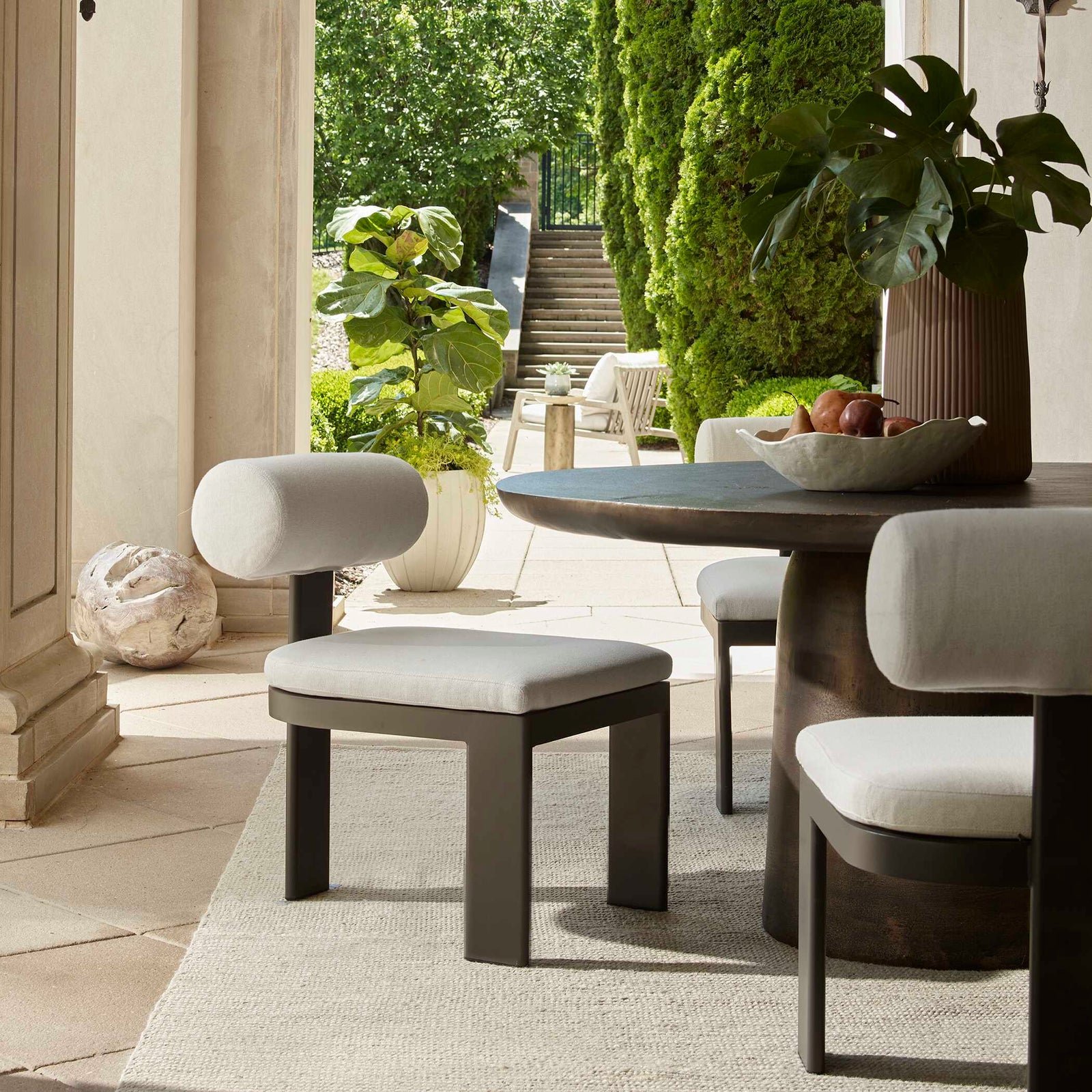 American Home Furniture Uttermost Bolster Back White Outdoor Dining Chair Set of 2