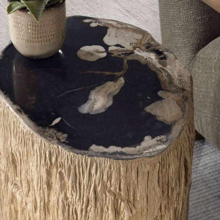 Arco Petrified Wood Top Accent Table