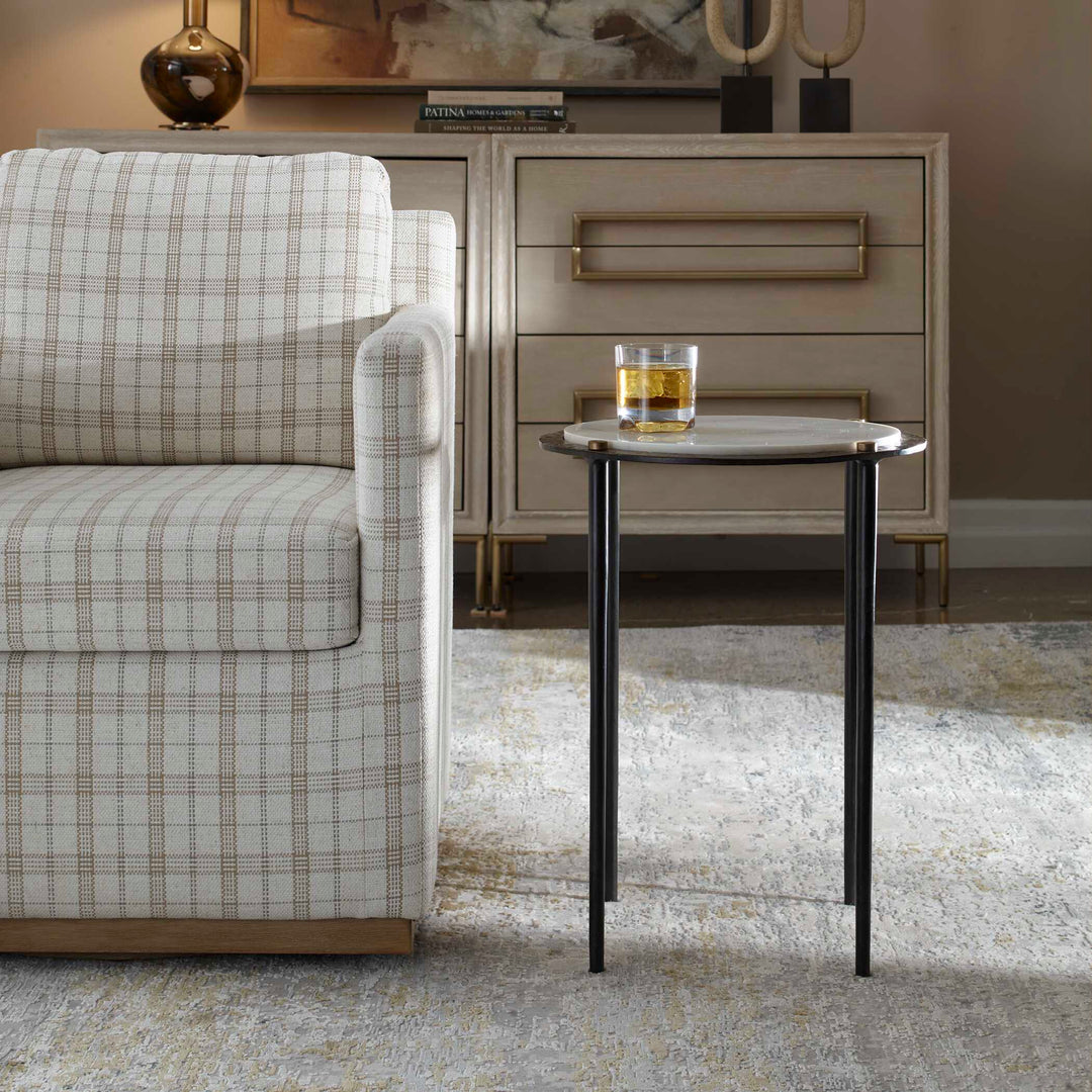 Wren Round White Marble Accent Table