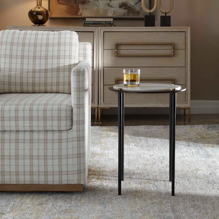 Wren Round White Marble Accent Table