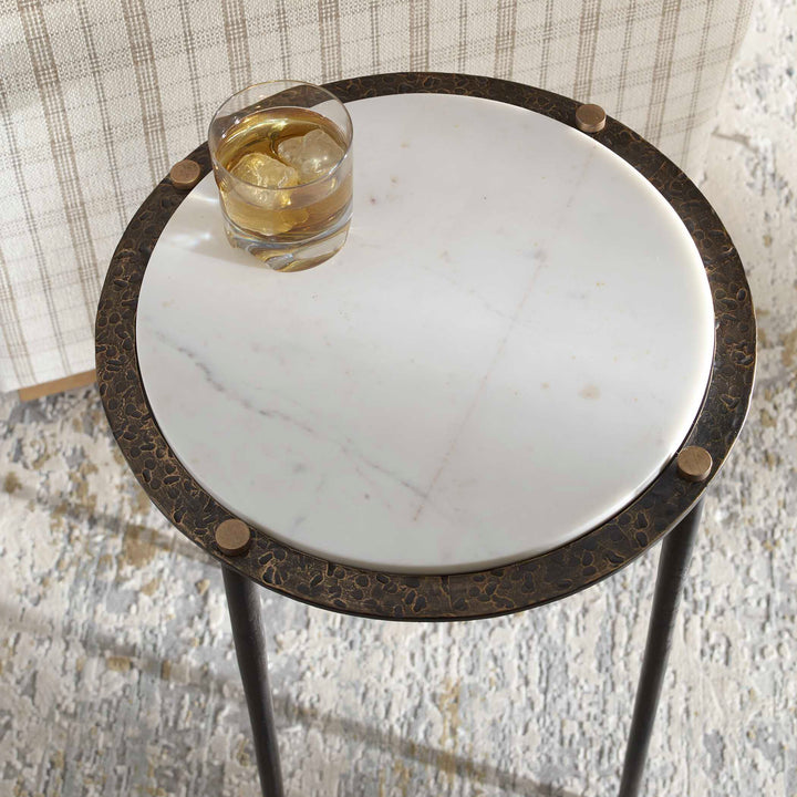 Wren Round White Marble Accent Table
