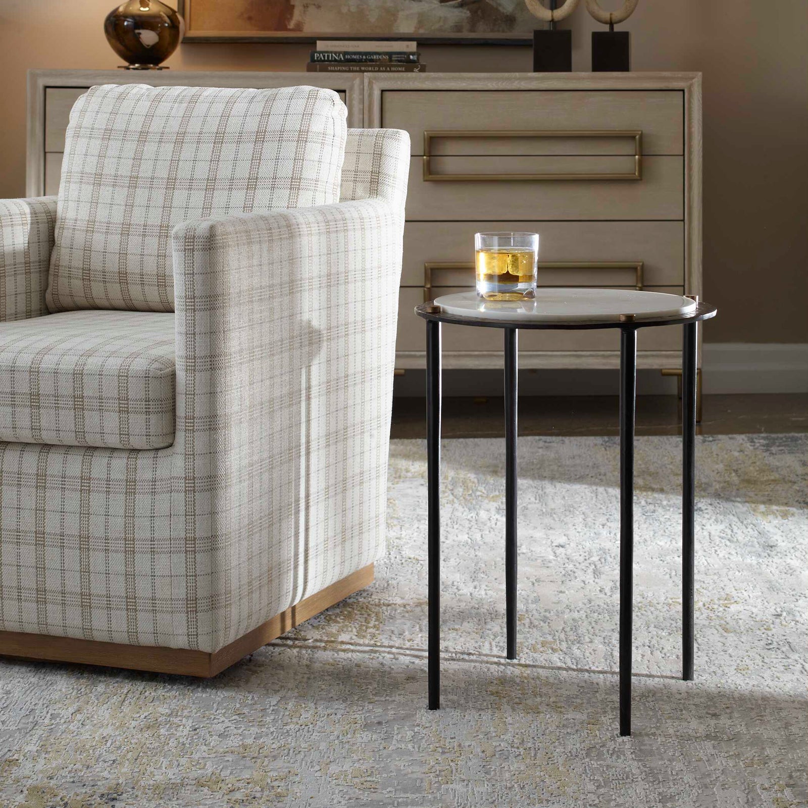 Wren Round White Marble Accent Table