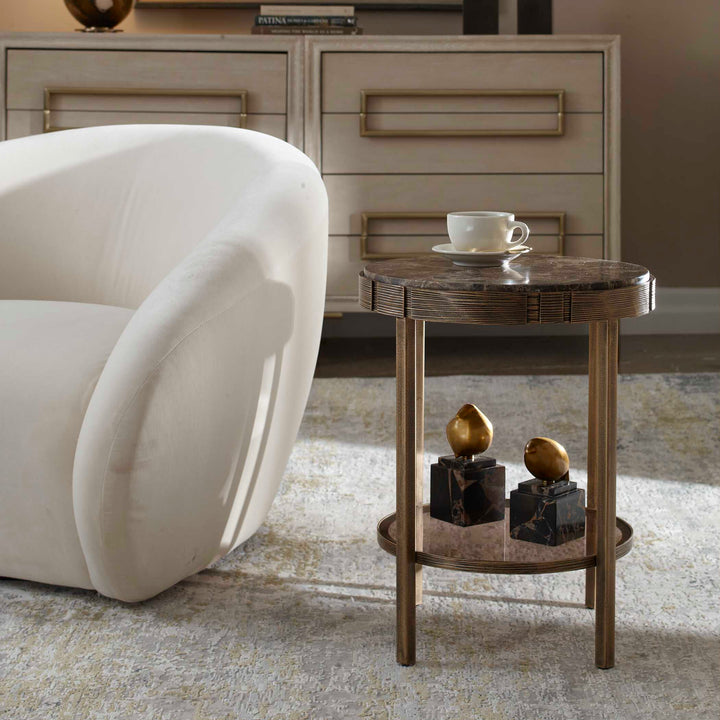 Cusano Round Dark Marble Accent Table