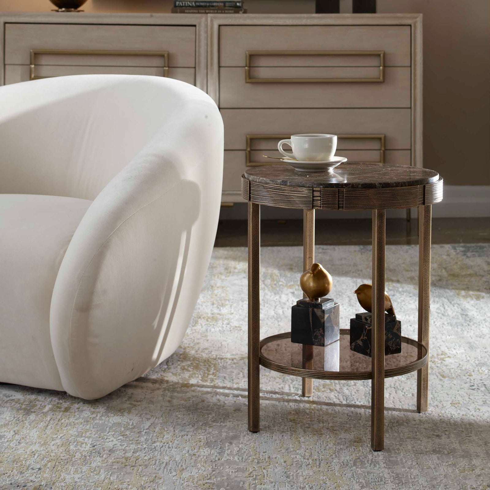 Cusano Round Dark Marble Accent Table
