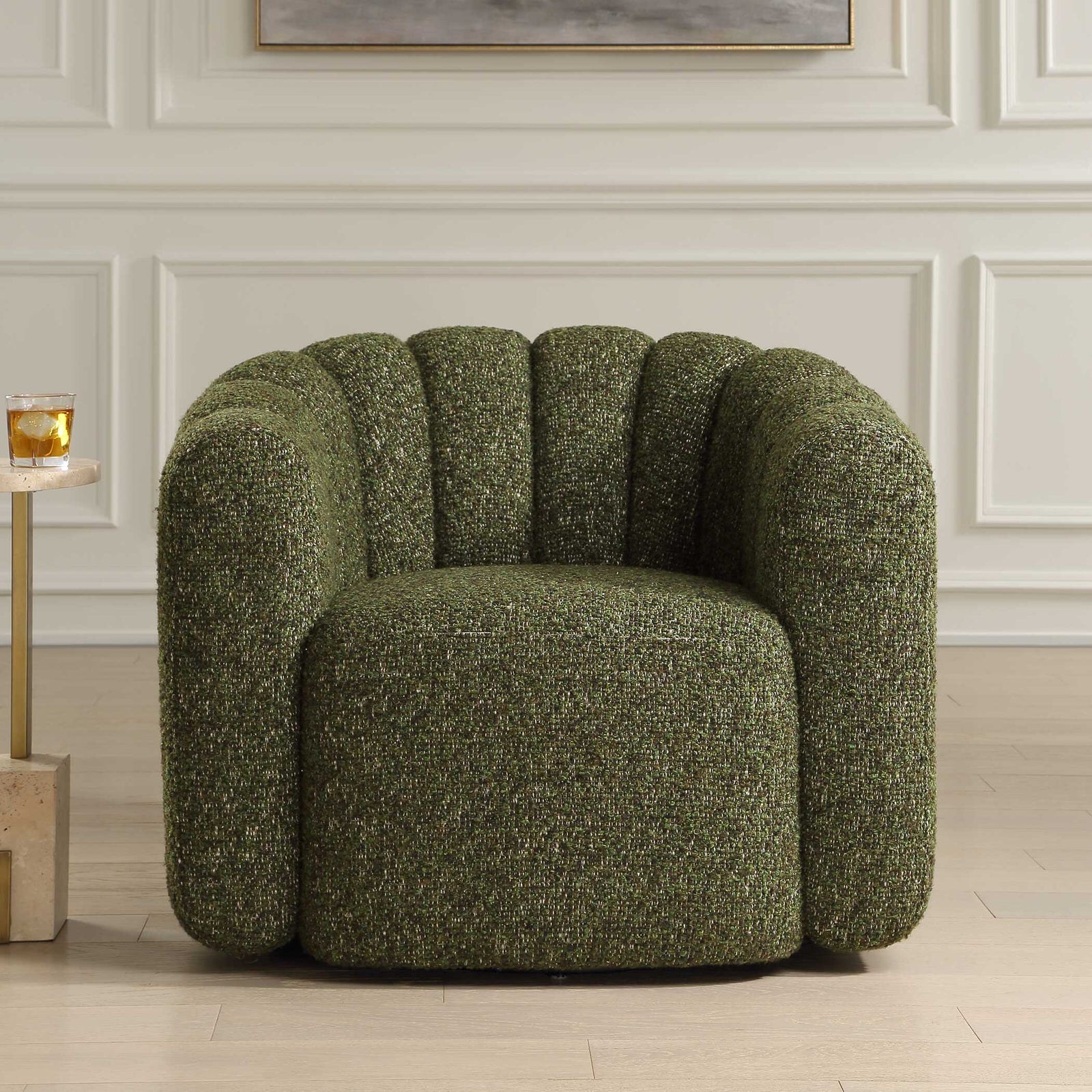 Lenoir Upholstered Green Swivel Chair