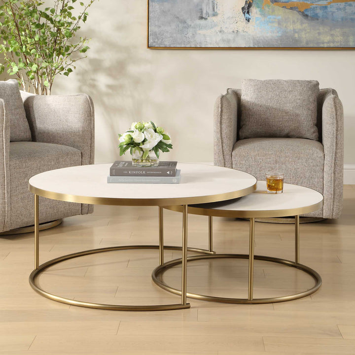 Aragon White Nesting Coffee Tables Set of 2
