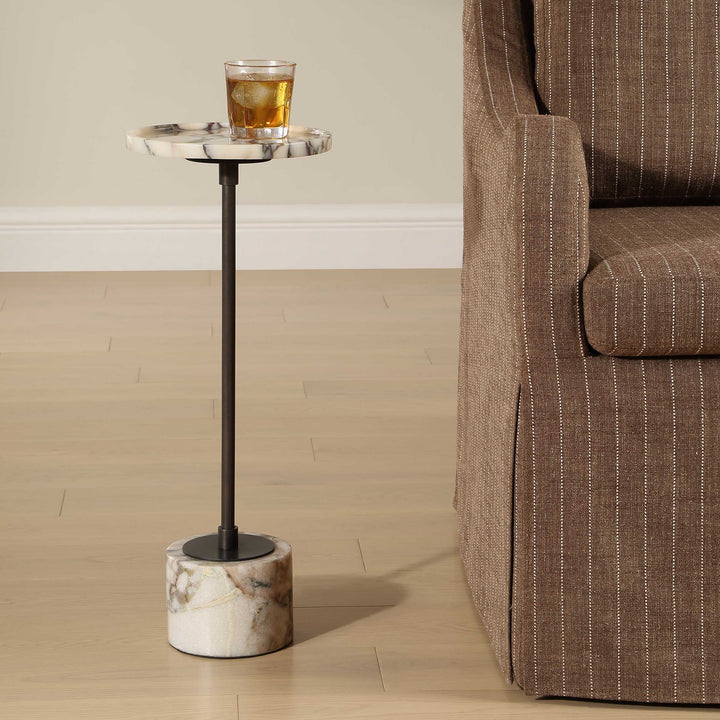 Brunson White Marble Drink Table