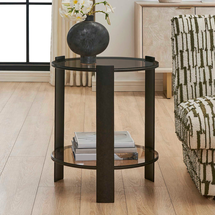 Hanson Bronze & Dark Glass Side Table