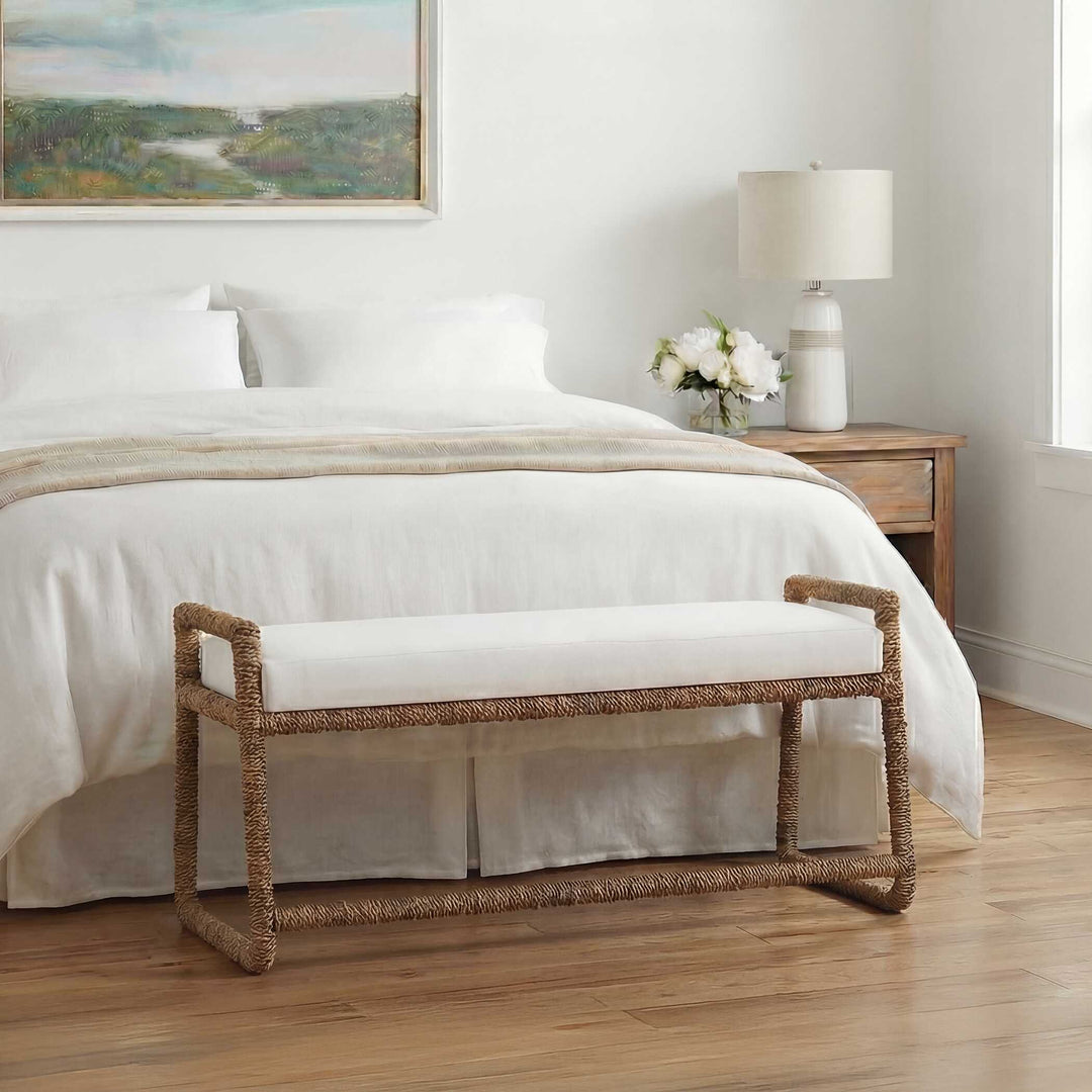 Araiza White Fabric Bench