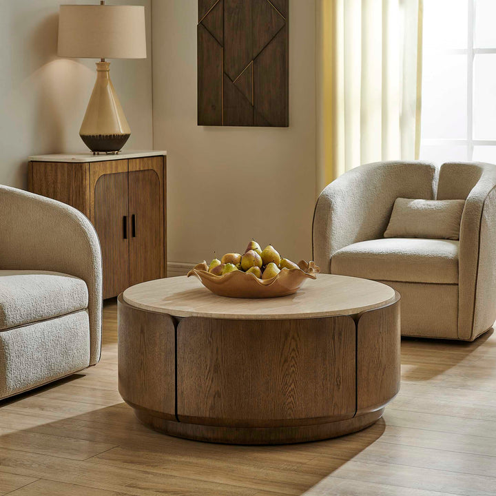 Tindall Round Travertine Coffee Table