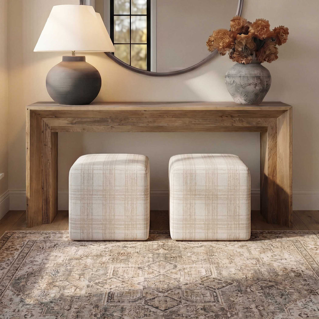 Joie Porcelain Plaid Ottoman