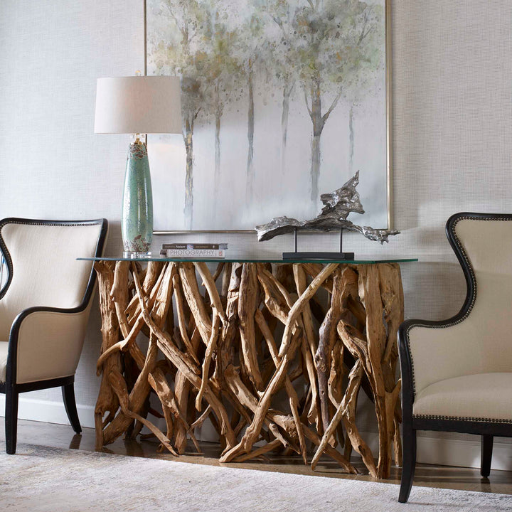 American Home Furniture Uttermost Teak Wood Console