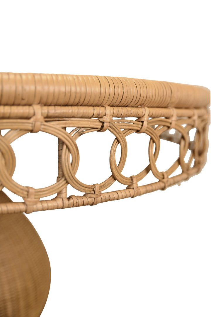 Round 40" Dia Pedestal Dining Table In Woven Rattan With Decorative Apron And Glass Top - GABRIELLE 40