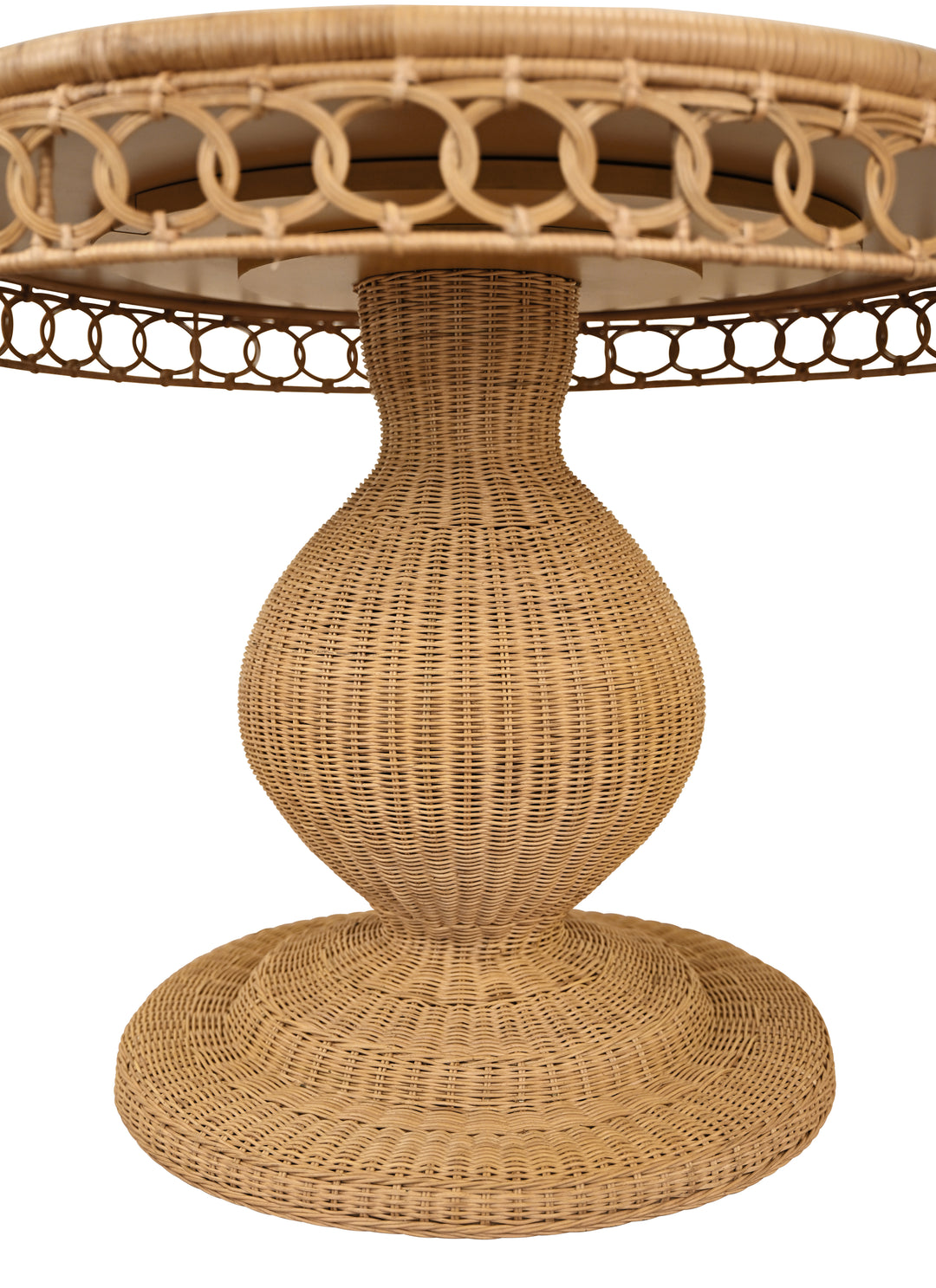 Round 40" Dia Pedestal Dining Table In Woven Rattan With Decorative Apron And Glass Top - GABRIELLE 40