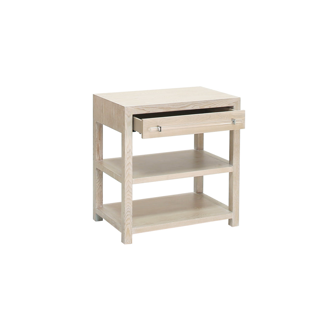 Side Table In Cerused Oak/Includes Brass & Nickel Hrdwr Options W Acrylic Rod - GARBO CO