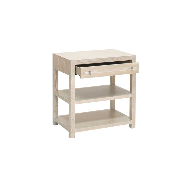Side Table In Cerused Oak/Includes Brass & Nickel Hrdwr Options W Acrylic Rod - GARBO CO