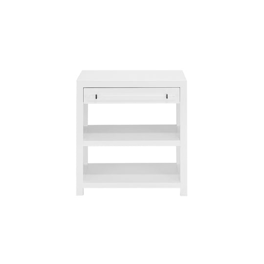 Side Table In Glossy White/Includes Brass & Nickel Hrdwr Options W Acrylic Rod - GARBO WH