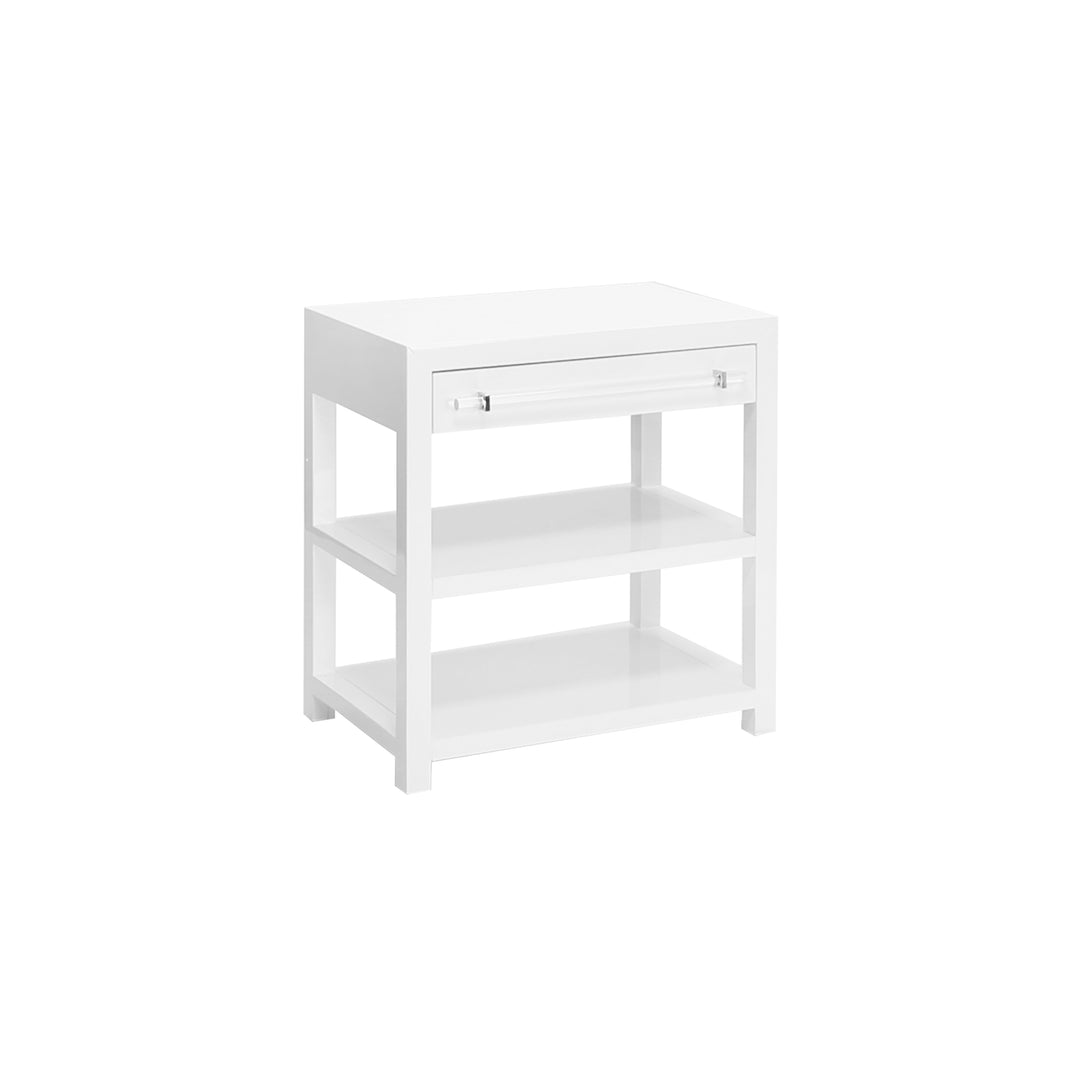 Side Table In Glossy White/Includes Brass & Nickel Hrdwr Options W Acrylic Rod - GARBO WH