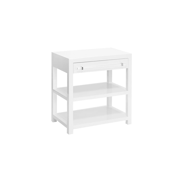 Side Table In Glossy White/Includes Brass & Nickel Hrdwr Options W Acrylic Rod - GARBO WH