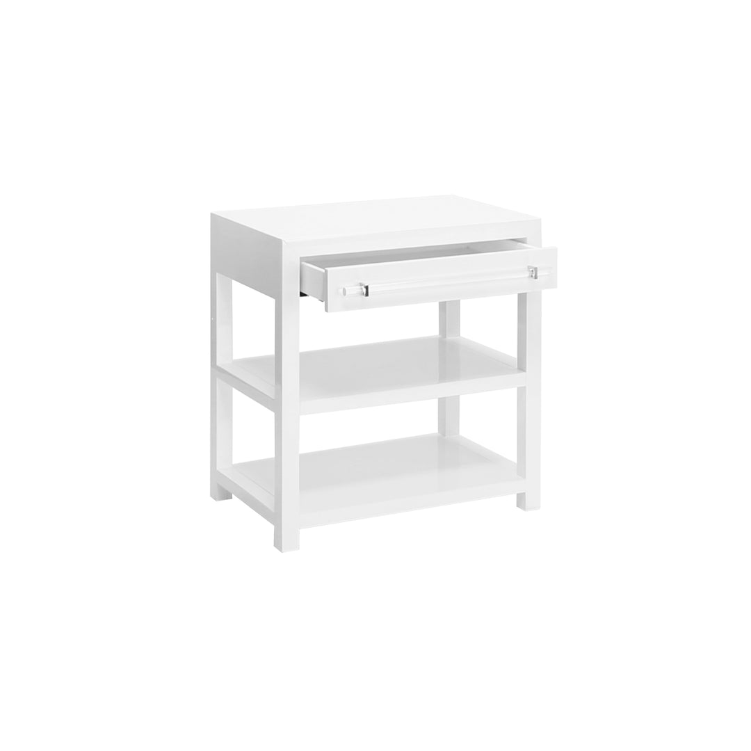 Side Table In Glossy White/Includes Brass & Nickel Hrdwr Options W Acrylic Rod - GARBO WH